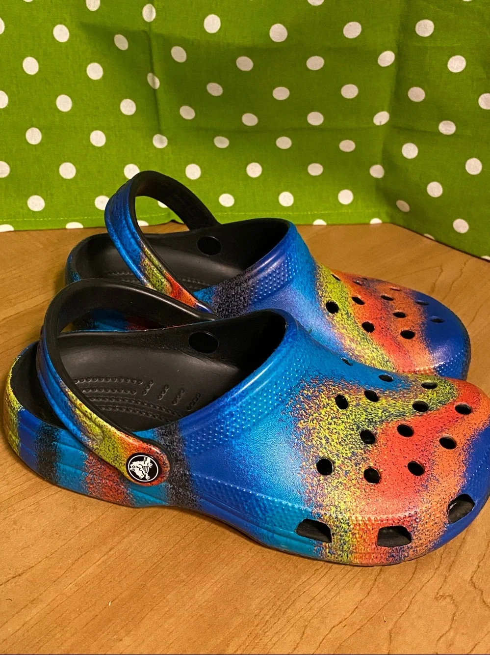 CROCS Kids Blue Rainbow Spray Paint Clogs